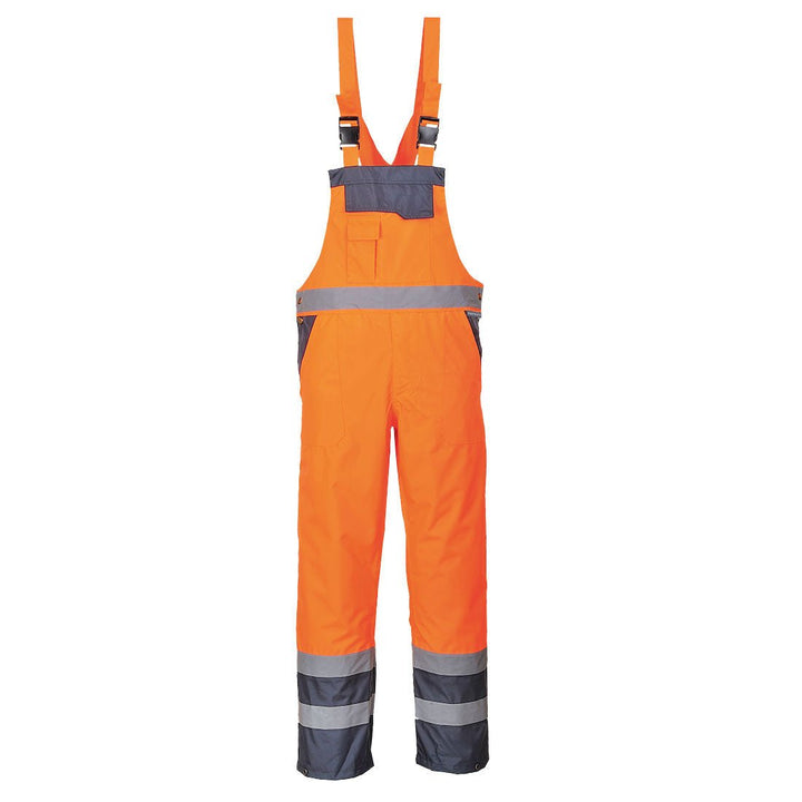 Hi Vis Contrast Bib and Brace Unlined S488 in Orange/Navy