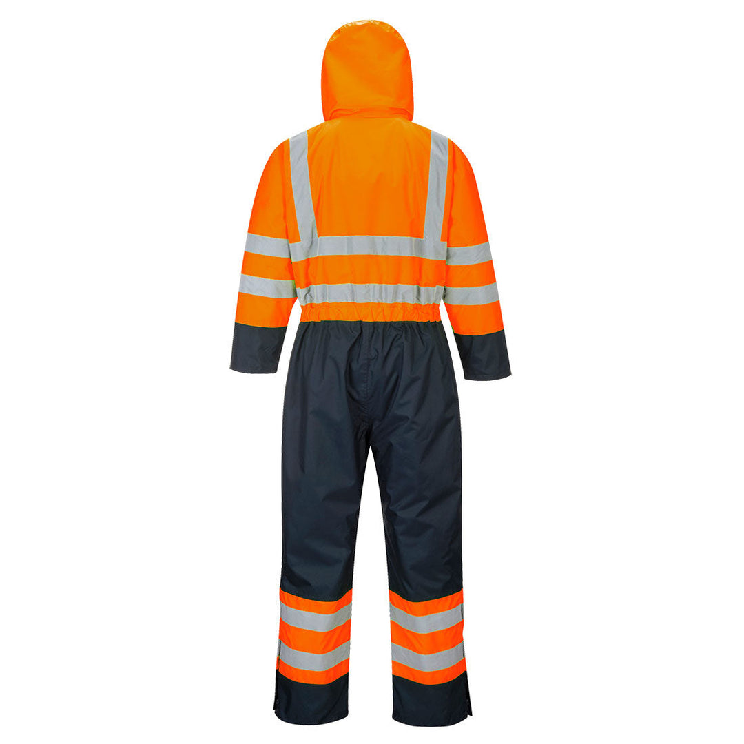 Back View of Hi Vis Contrast Winter Coverall S485 in Orange/Navy