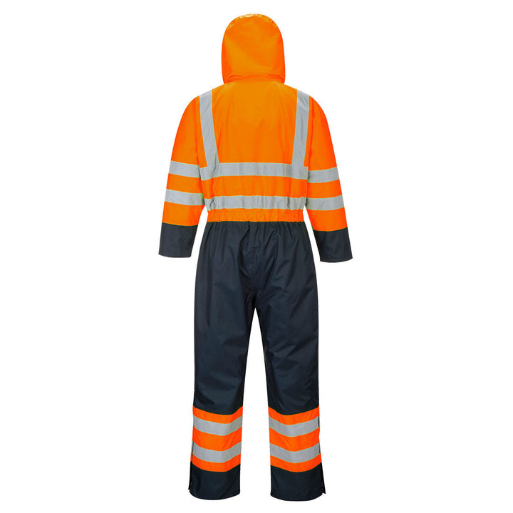 Back View of Hi Vis Contrast Winter Coverall S485 in Orange/Navy