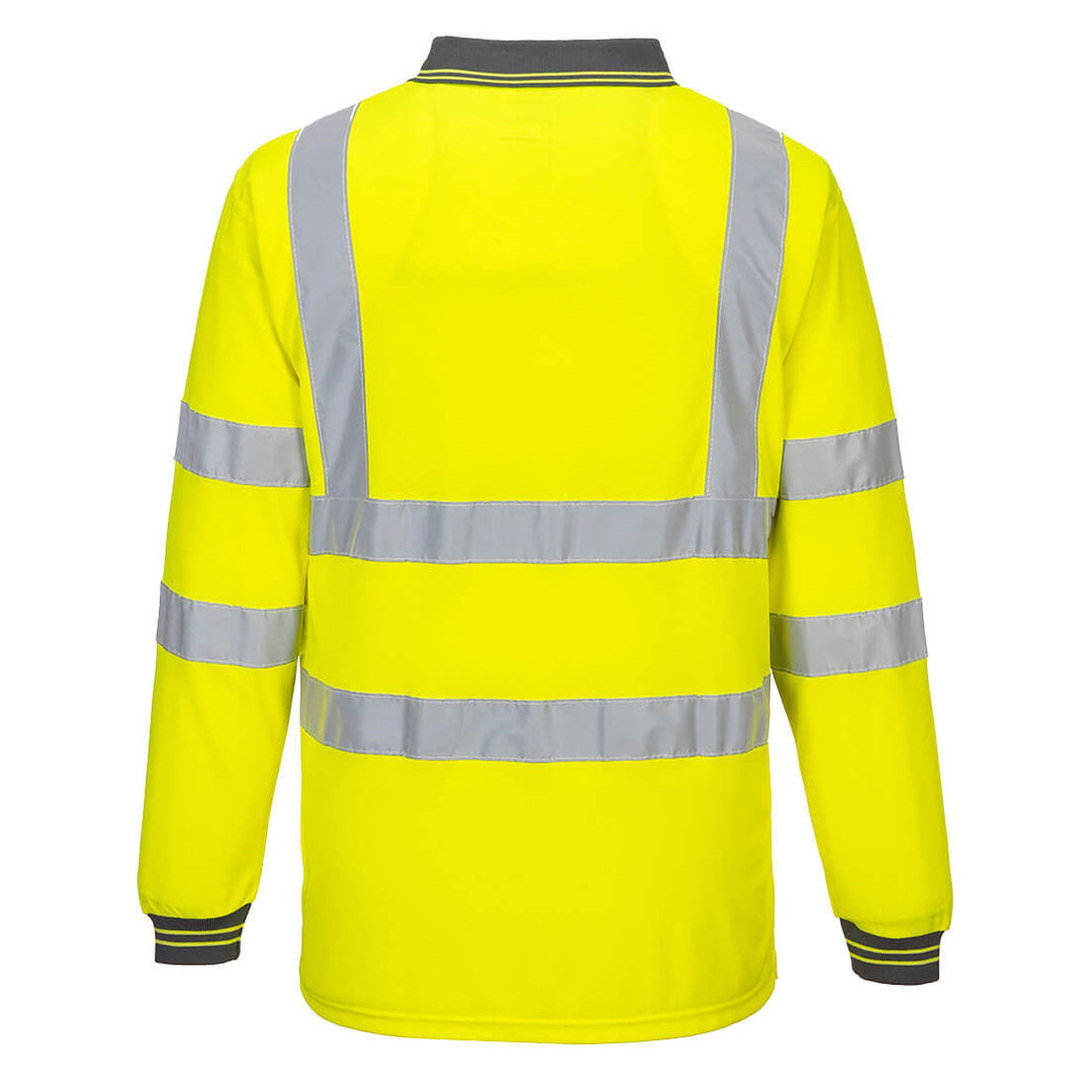 Hi Vis Long Sleeve Polo Shirt Yellow Back