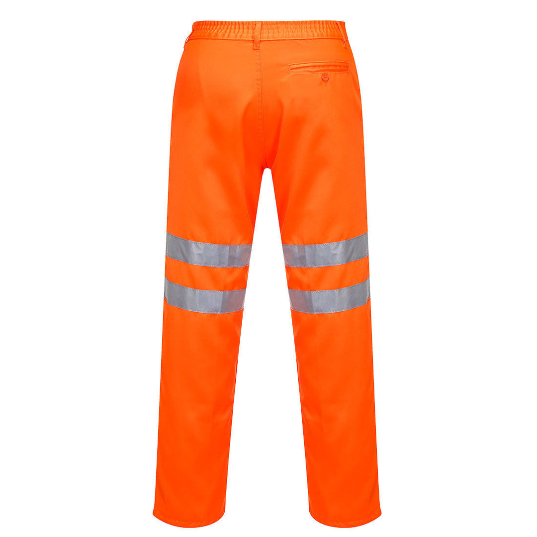 Back View of Hi Vis Poly Cotton Trousers Rail Industry Compliant RT45 in Orange