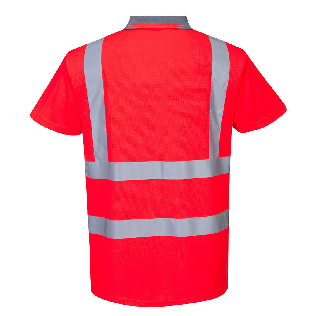 Back View of Hi Vis Short Sleeve Polo S477 in Red