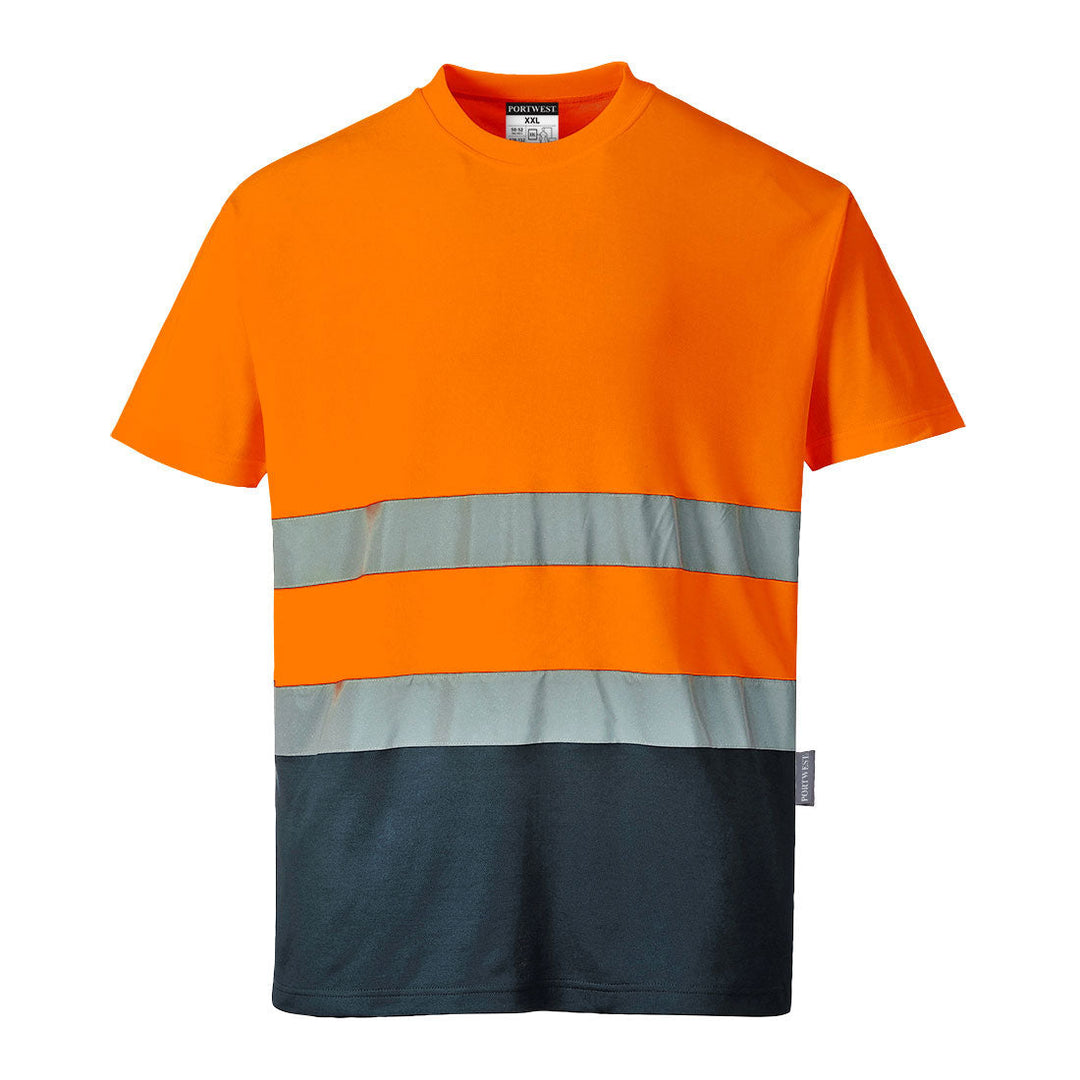 Hi Vis Two Tone Cotton Comfort T Shirt S173 in Orange/Navy