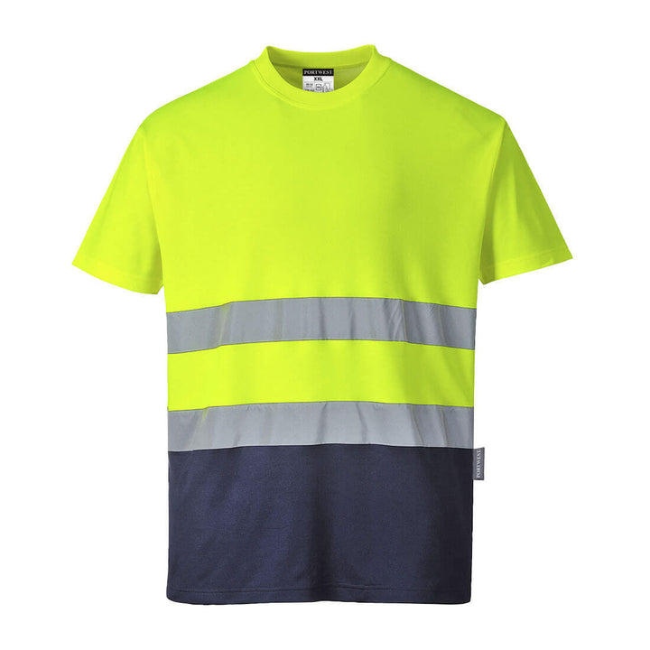 Hi Vis Two Tone Cotton Comfort T Shirt S173 in Yellow/Navy