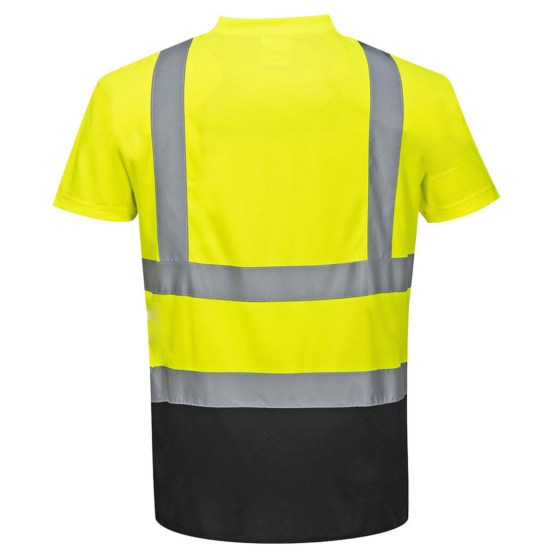 Back View of Hi Vis T Shirt Two Tone S378 in Yellow/Black