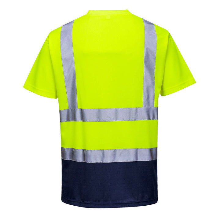 Back View of Hi Vis T Shirt Two Tone S378 in Yellow/Navy