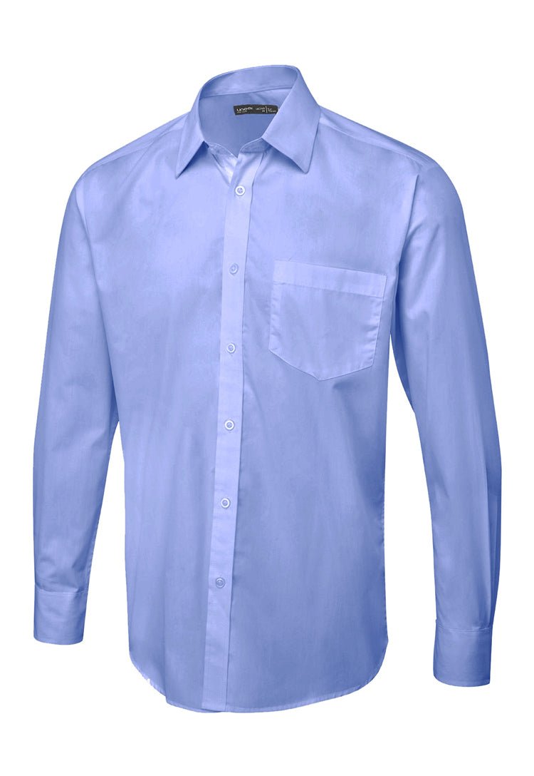 Men's Long Sleeve Poplin Shirt UC713 in Mid Blue