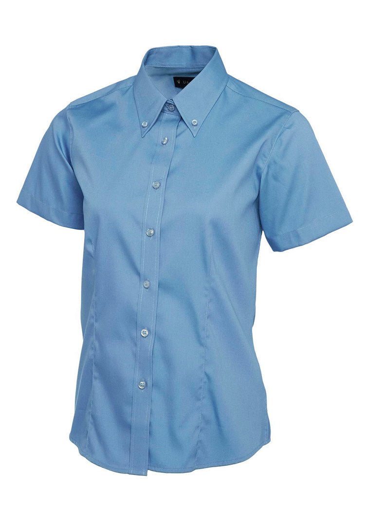 Ladies Pinpoint Oxford Half Sleeve Shirt UC704 in Mid Blue