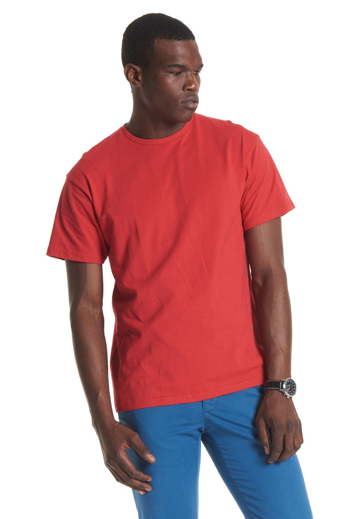 Model Wearing Premium T-shirt UC302 in Red