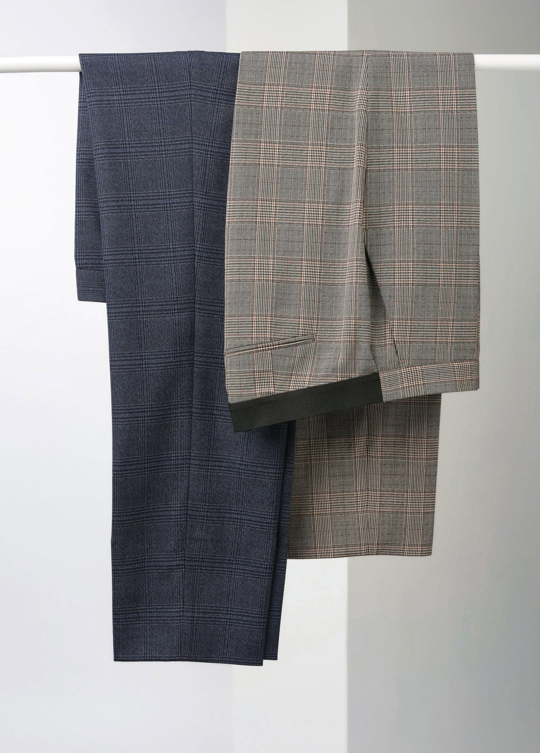 Grey/Brown and Navy Check Stella Check Trousers 2364 Hanging Over Rail