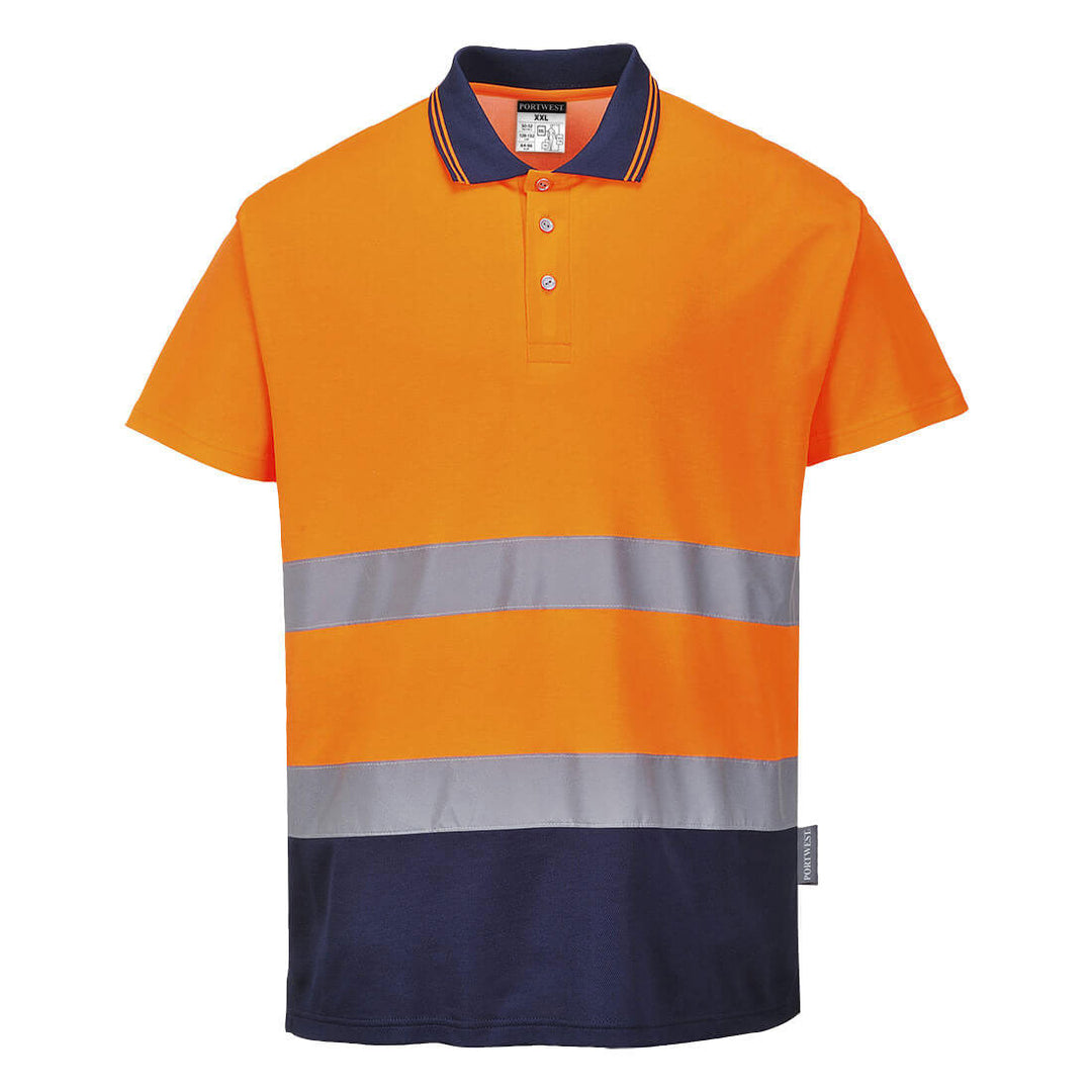 Hi Vis Two Tone Cotton Comfort Polo S174 in Orange/Navy