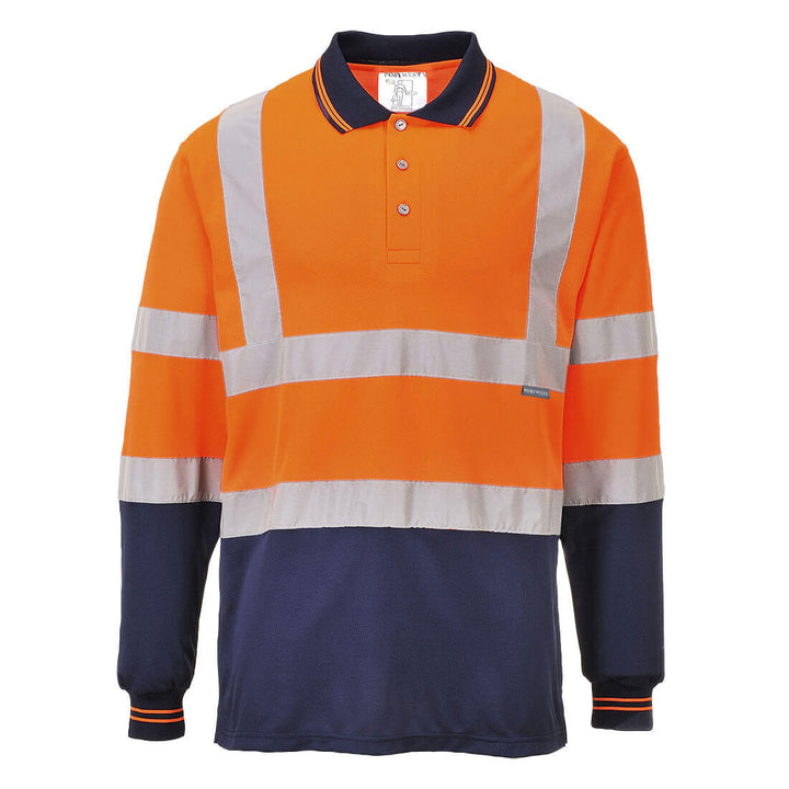 Hi Vis Two Tone Long Sleeve Polo Shirt S279 in Orange/Navy